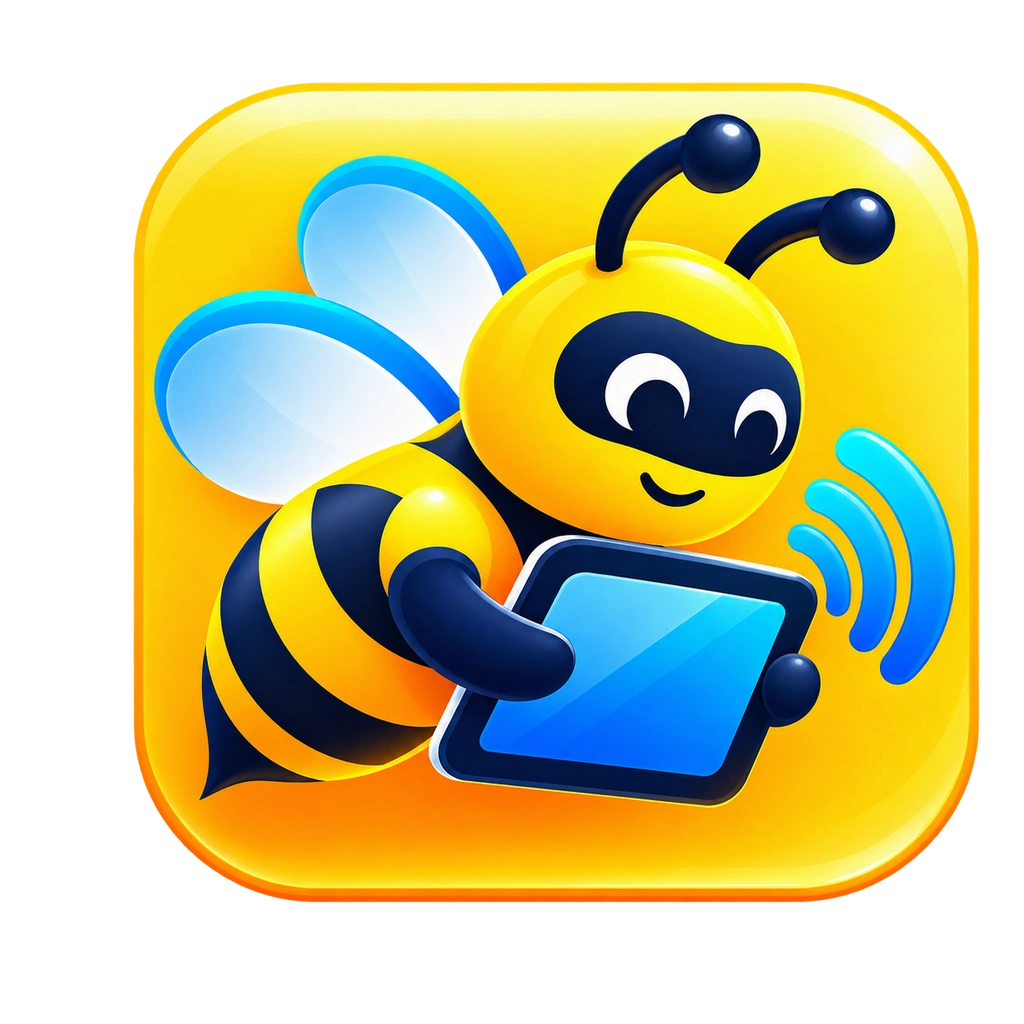 DesktopBee bee mascot carrying a remote connection device